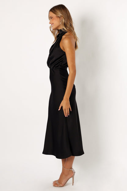 Black Anabelle Halter Midi Dress in Pink Floral