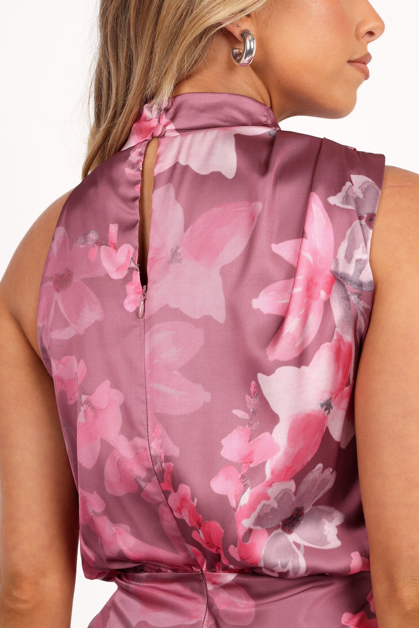 Dark Rose Floral Anabelle Halter Midi Dress in Pink Floral