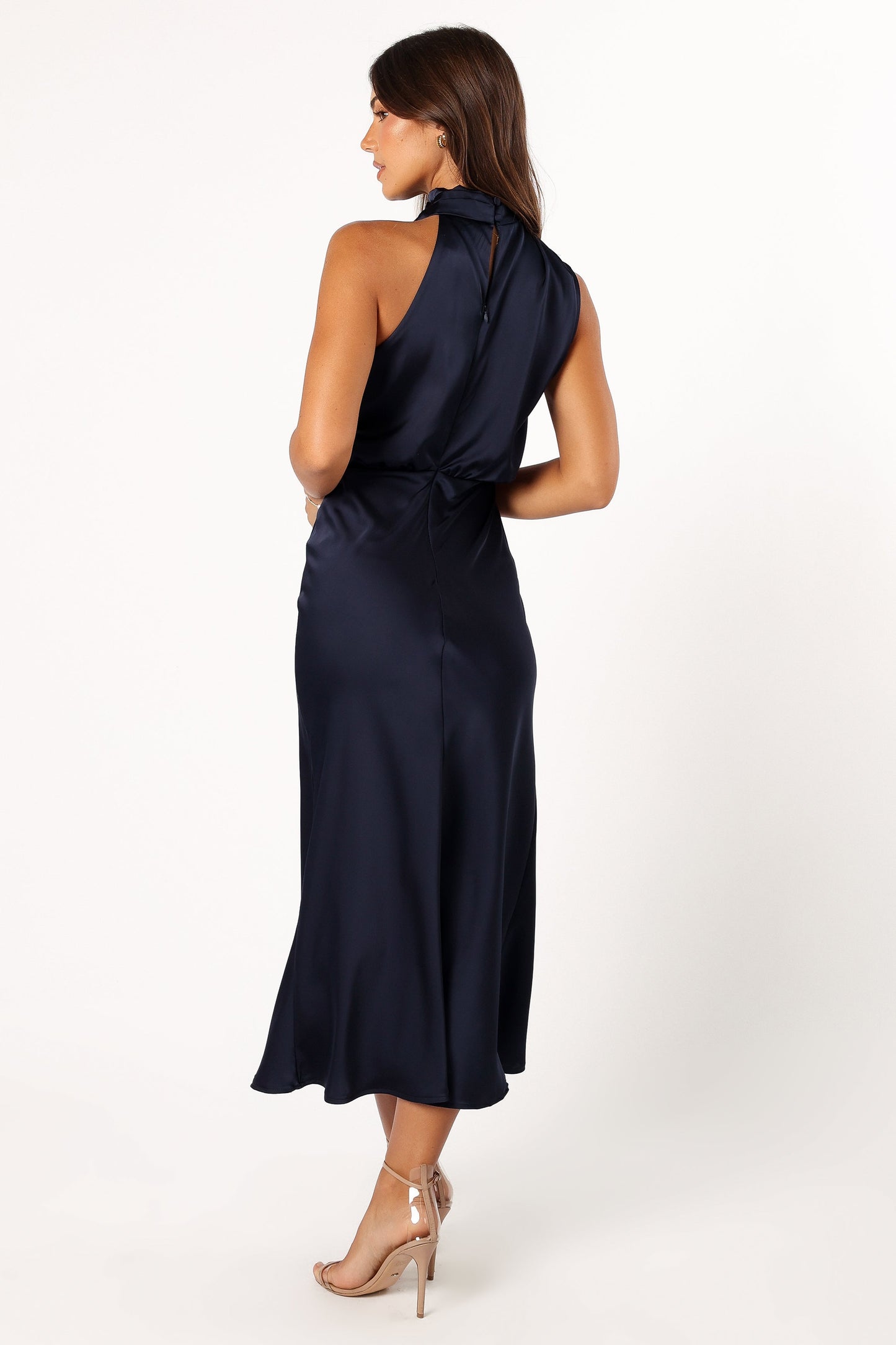 Navy Anabelle Halter Midi Dress in Pink Floral