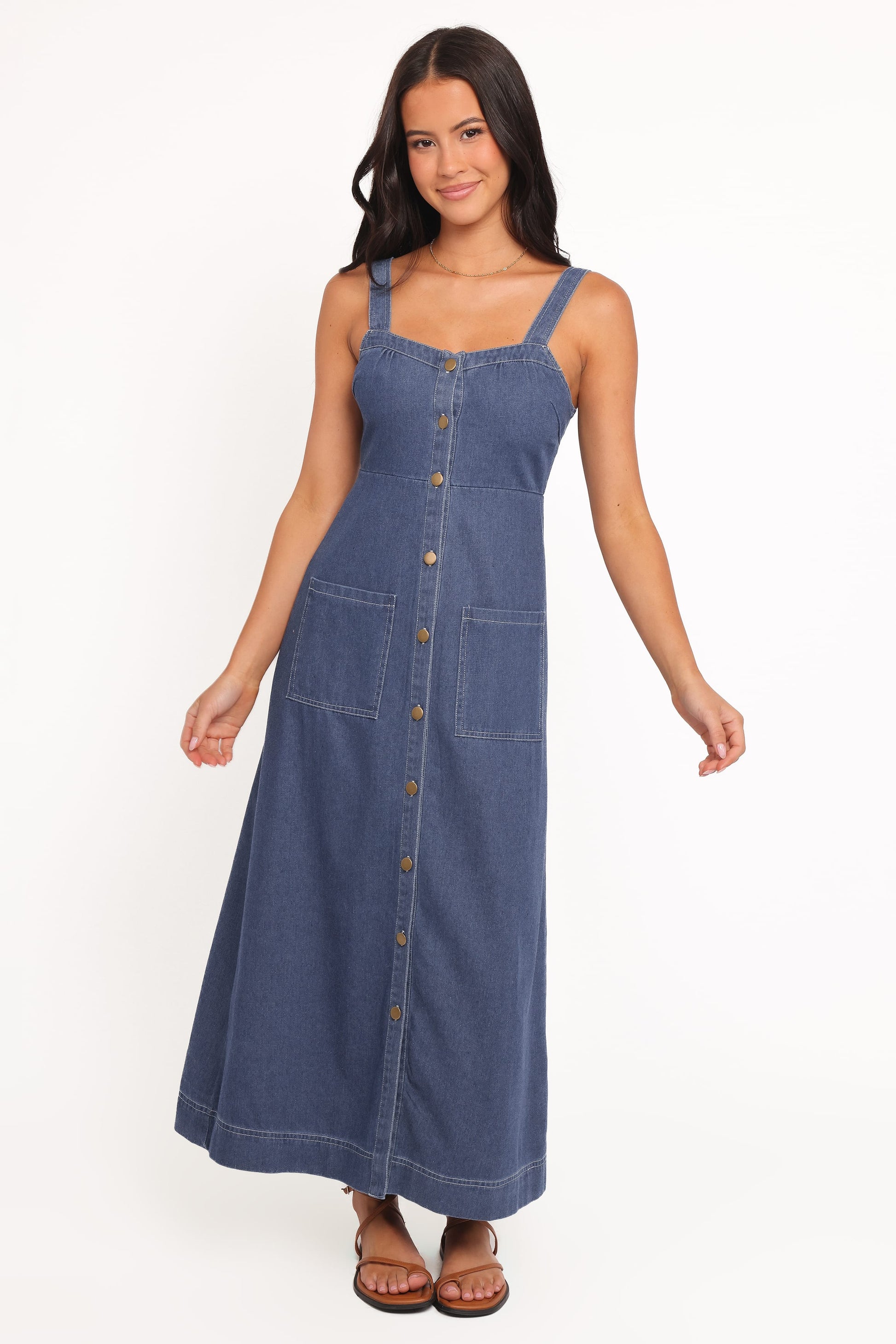 Mid Blue Denim Bettie Denim Midi Dress