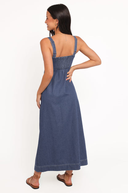 Mid Blue Denim Bettie Denim Midi Dress