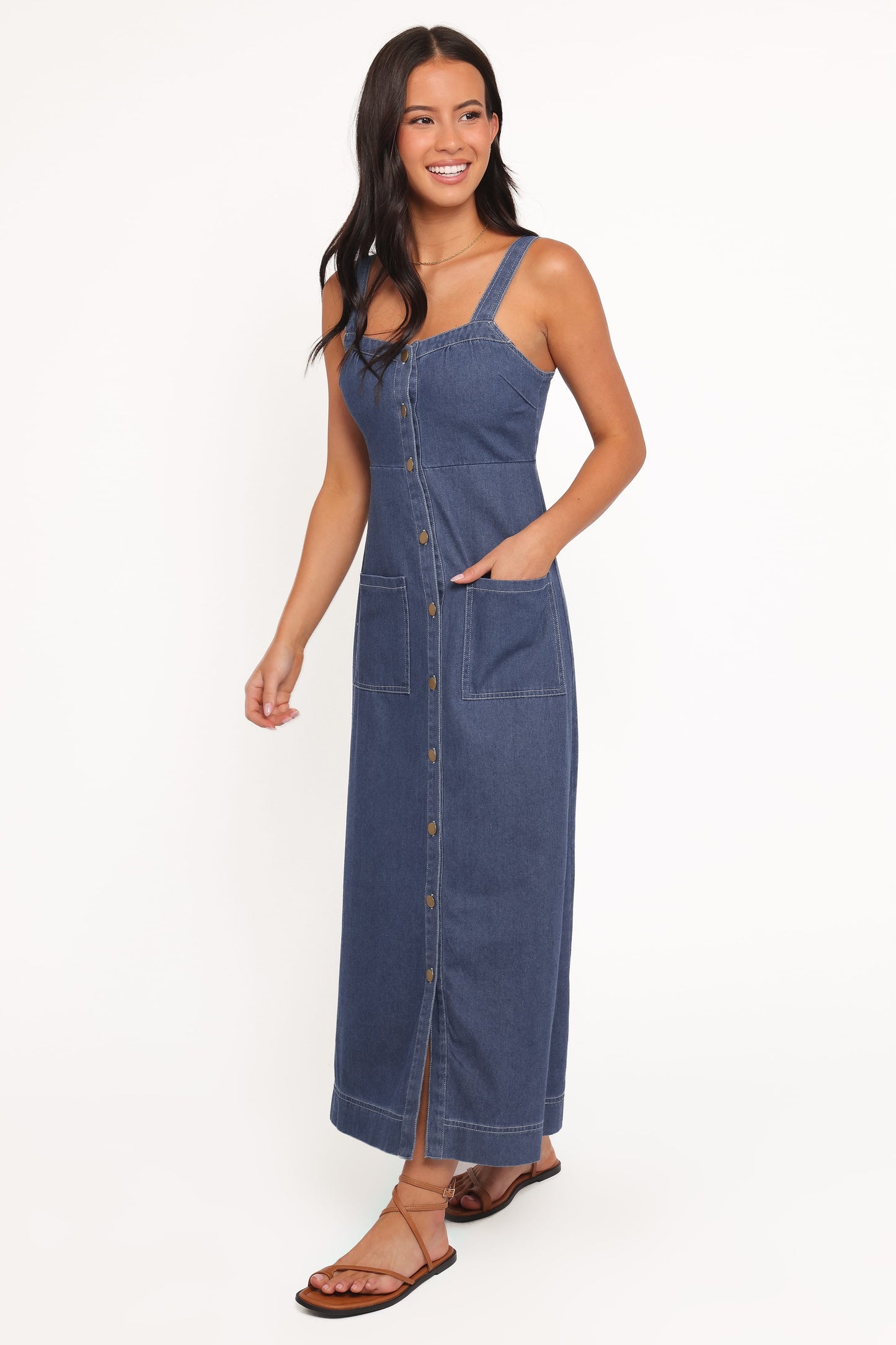 Mid Blue Denim Bettie Denim Midi Dress