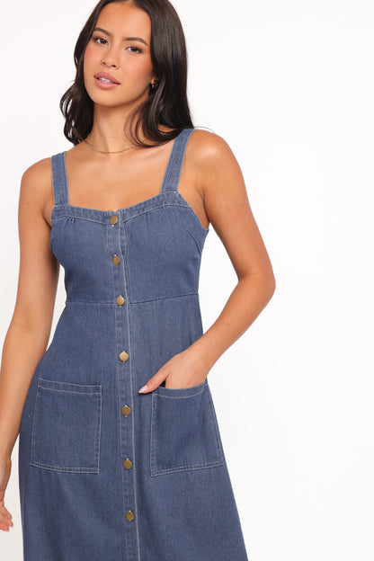 Mid Blue Denim Bettie Denim Midi Dress
