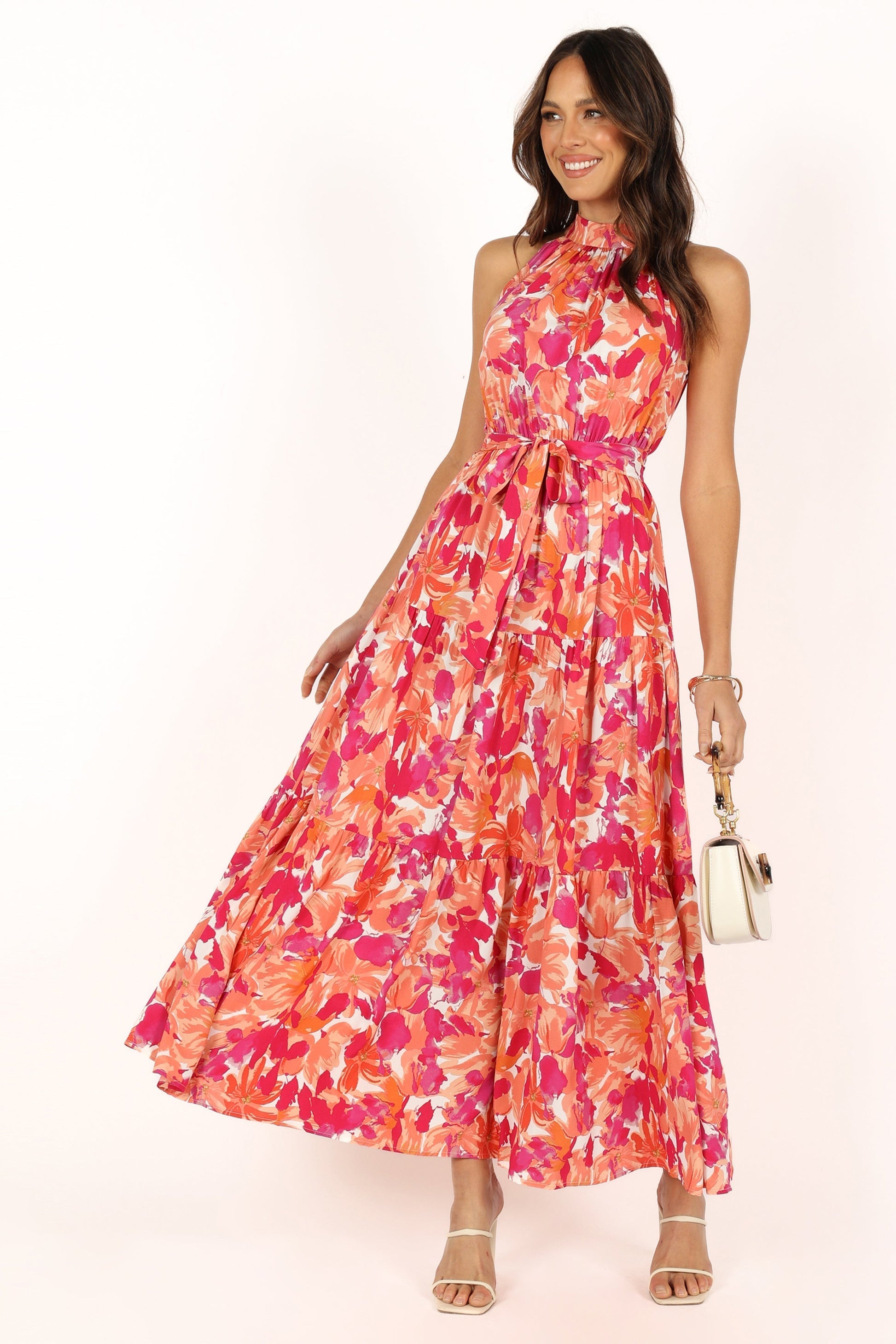 Red Orange Caroline Halter Maxi Dress in Rust