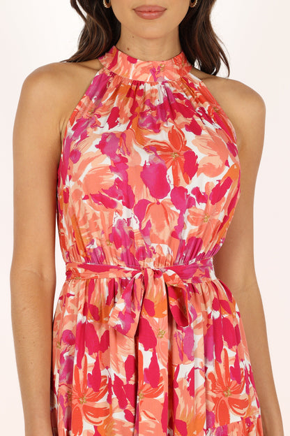 Red Orange Caroline Halter Maxi Dress in Rust
