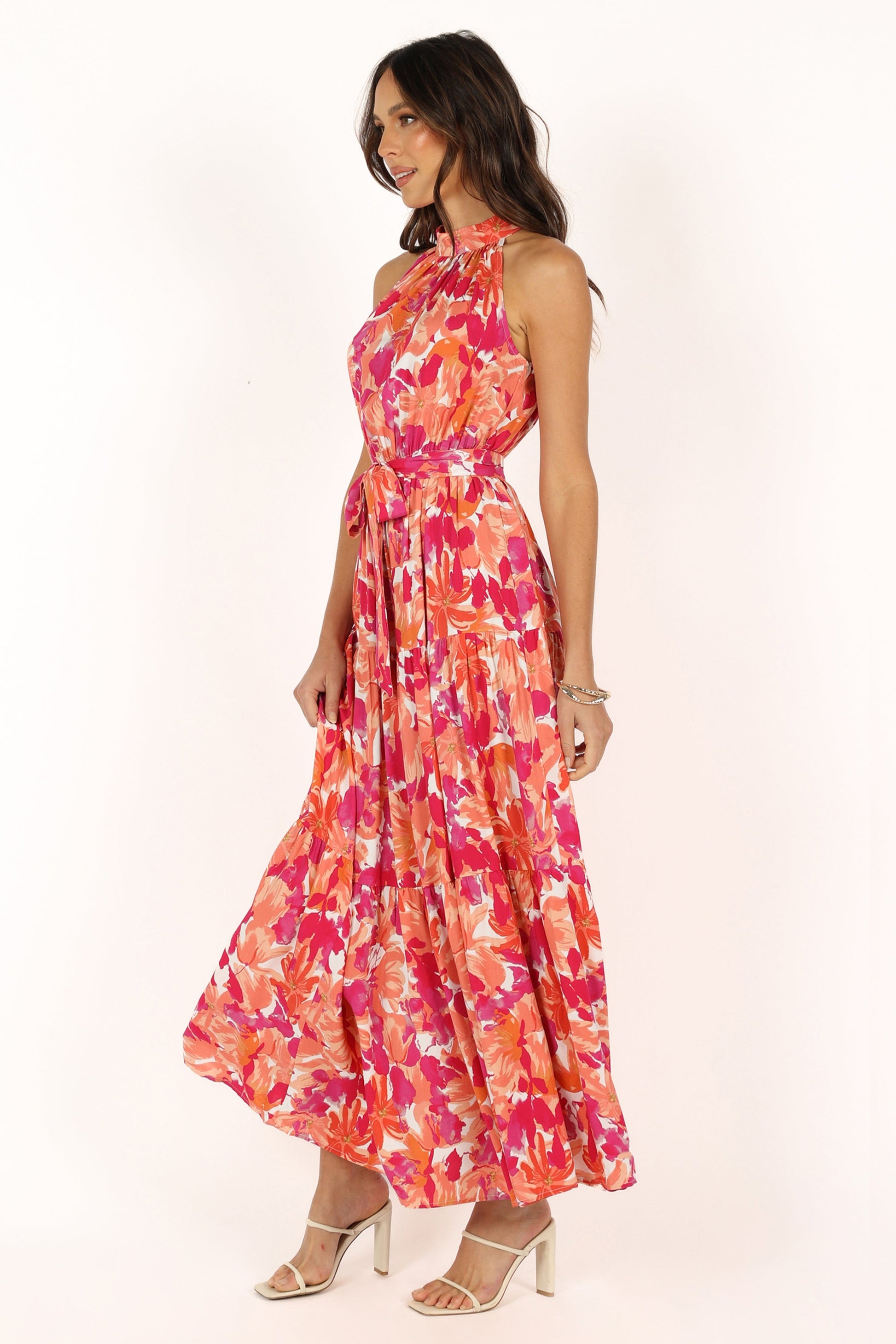 Red Orange Caroline Halter Maxi Dress in Rust