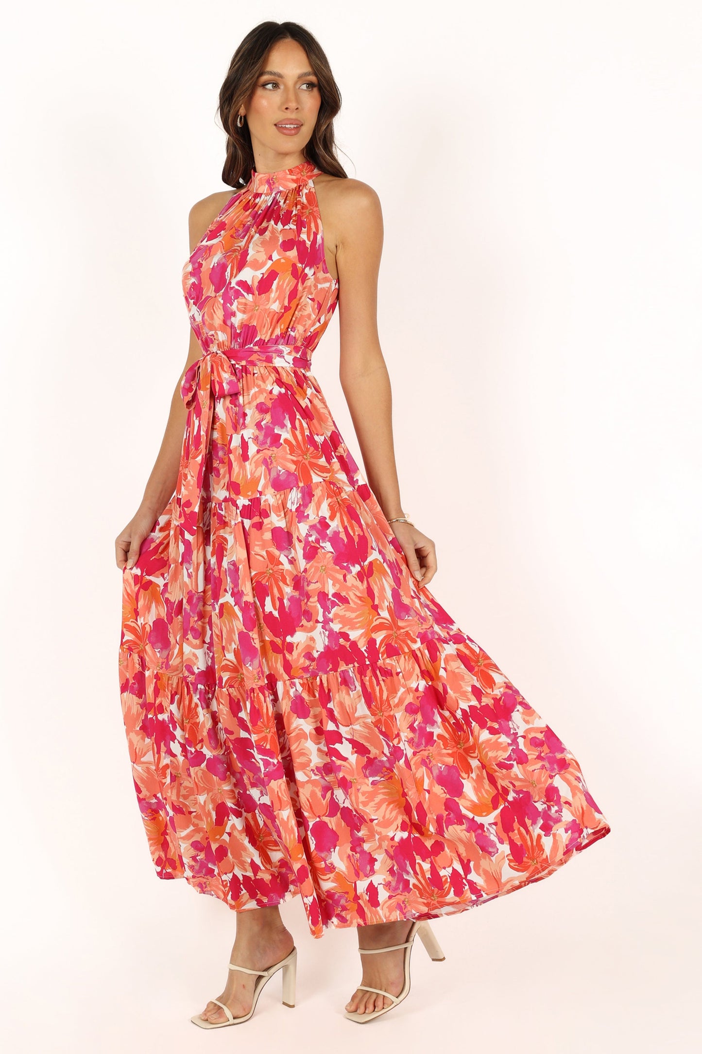 Red Orange Caroline Halter Maxi Dress in Rust
