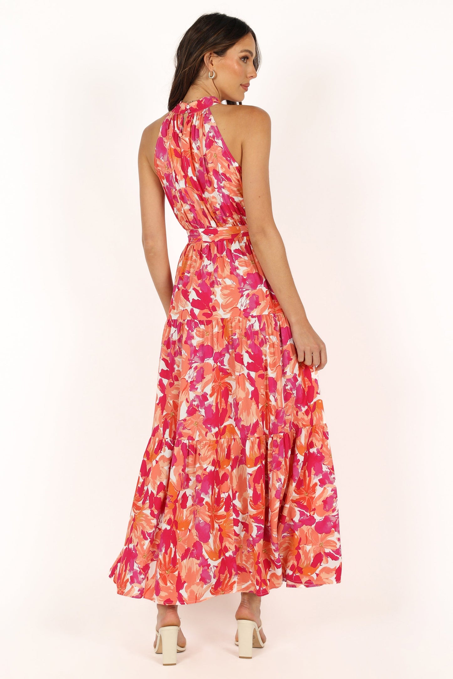 Red Orange Caroline Halter Maxi Dress in Rust