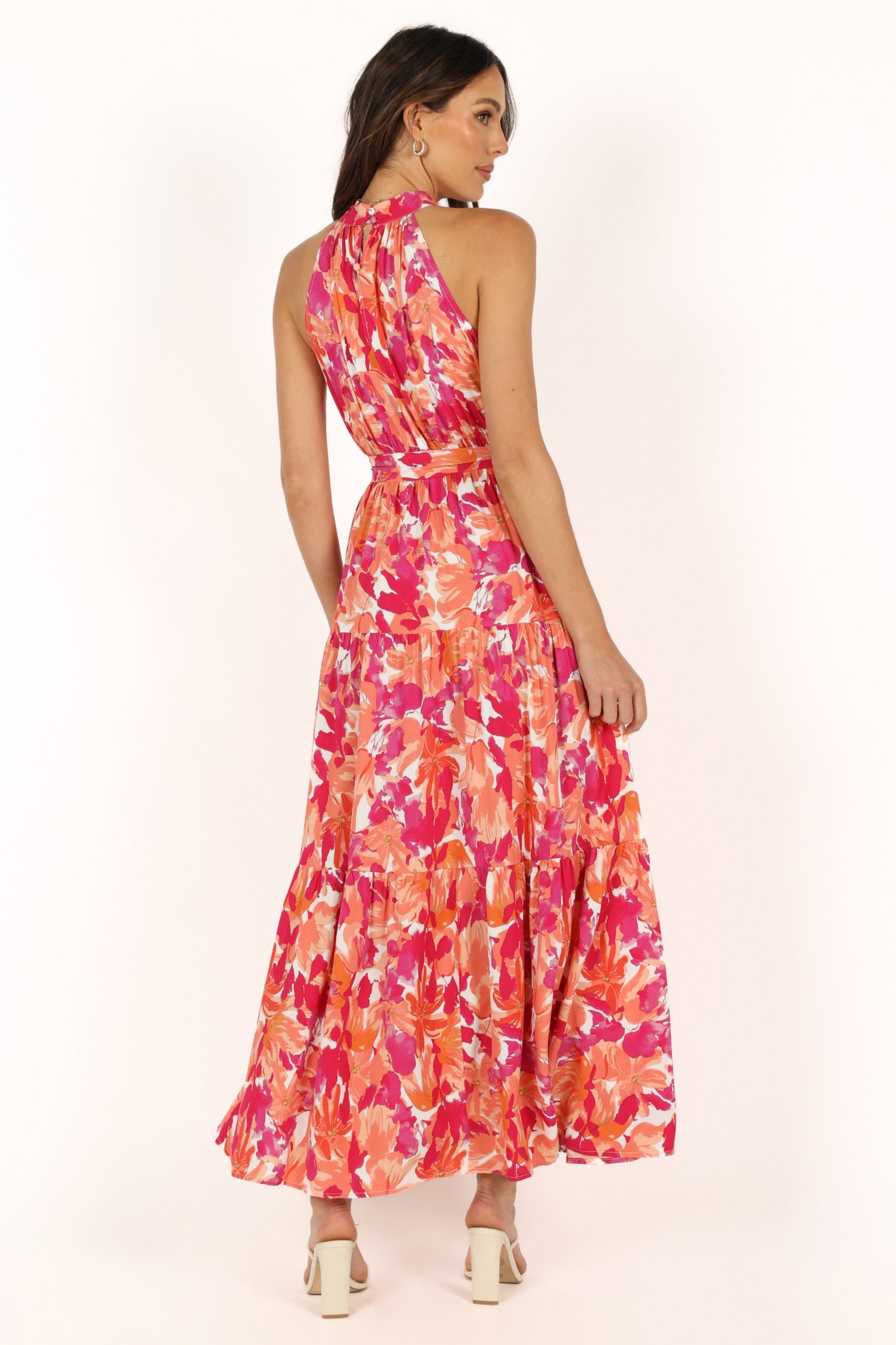 Red Orange Caroline Halter Maxi Dress in Rust