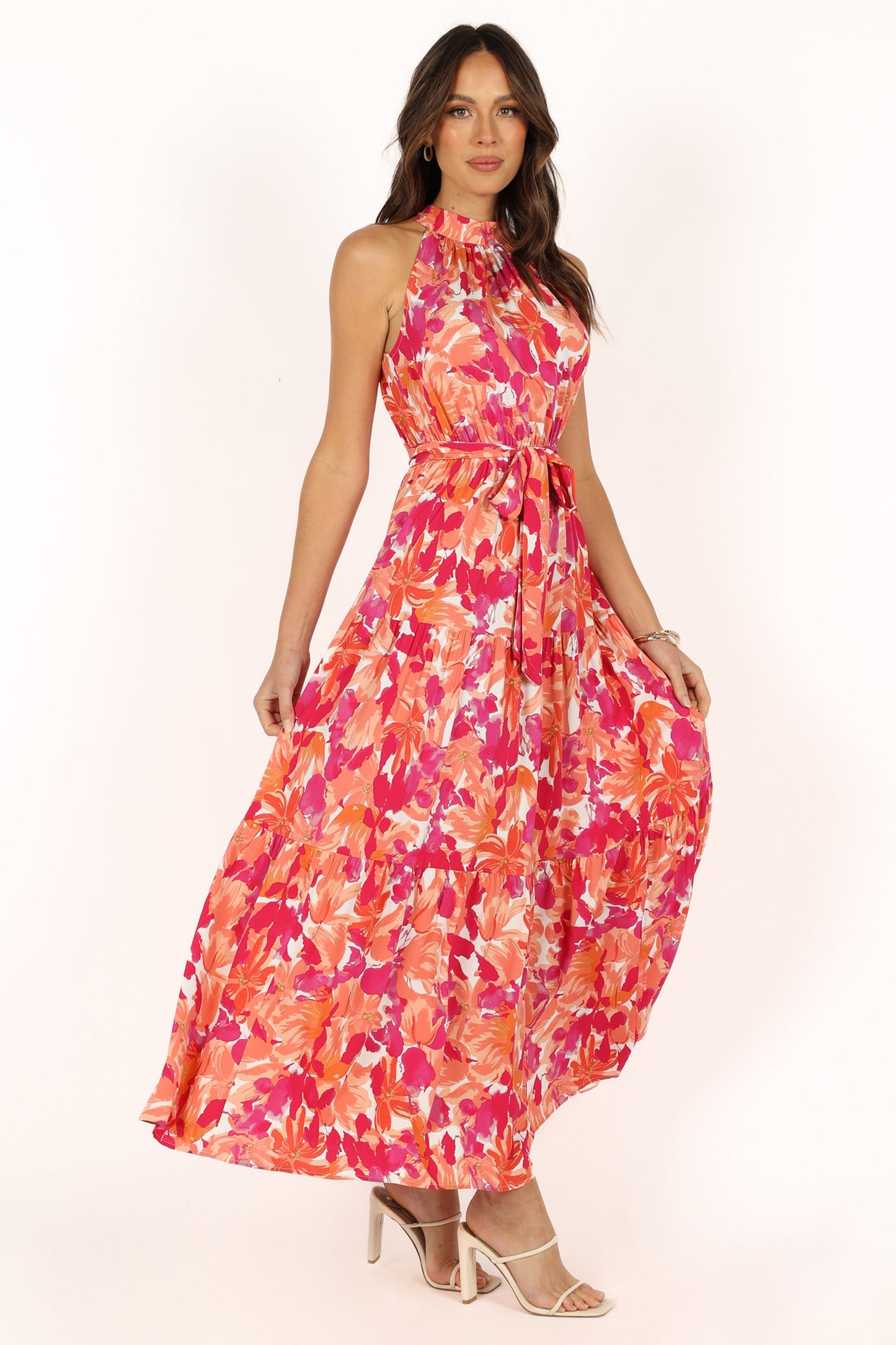 Red Orange Caroline Halter Maxi Dress in Rust