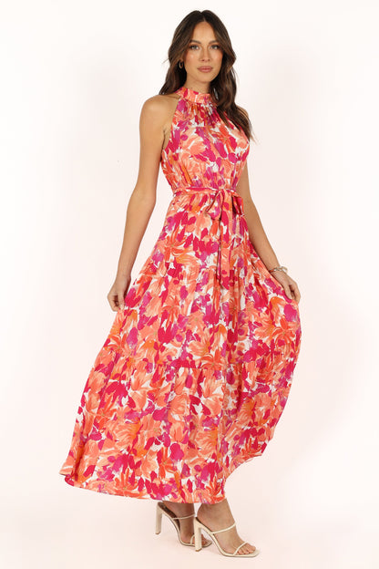 Red Orange Caroline Halter Maxi Dress in Rust