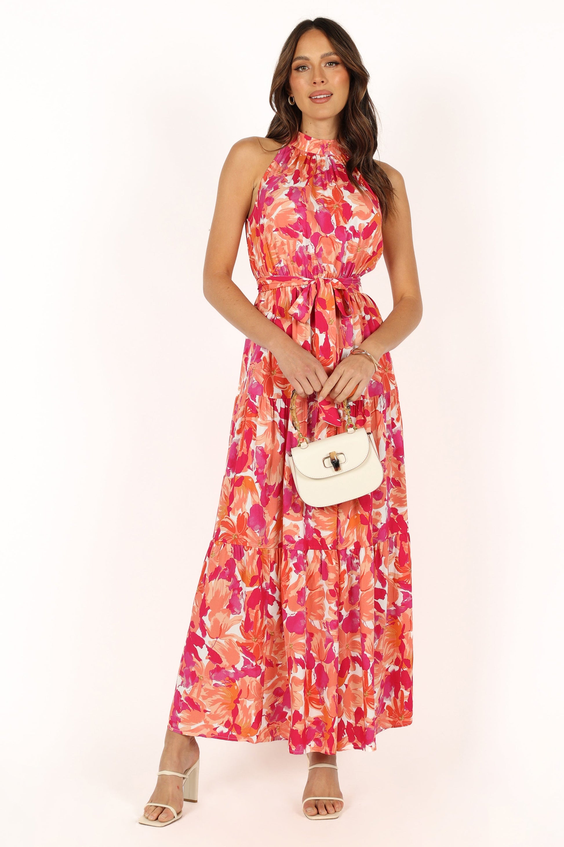 Red Orange Caroline Halter Maxi Dress in Rust