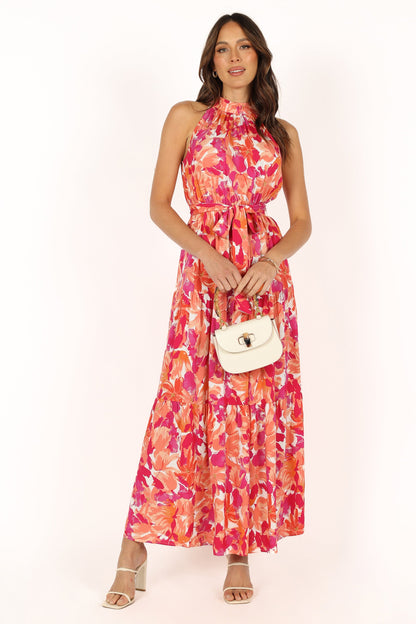 Red Orange Caroline Halter Maxi Dress in Rust
