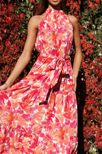 Red Orange Caroline Halter Maxi Dress in Rust