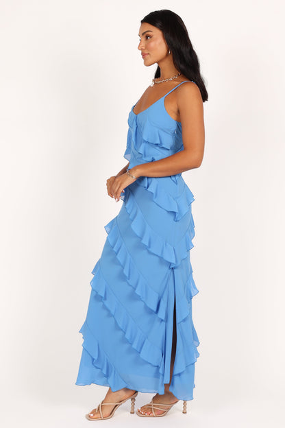 Blue Celia Ruffle Maxi Dress in Cerulean