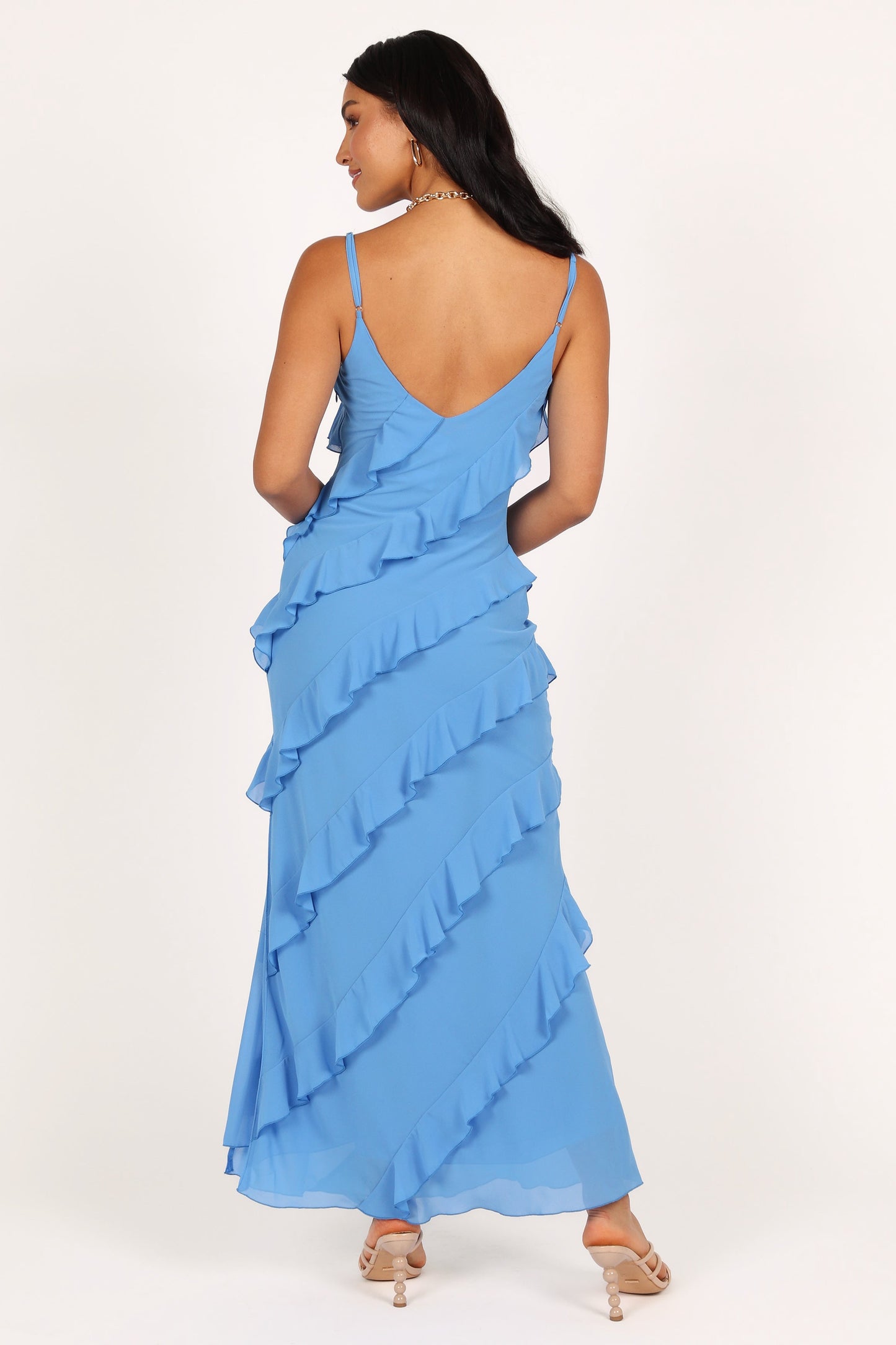 Blue Celia Ruffle Maxi Dress in Cerulean