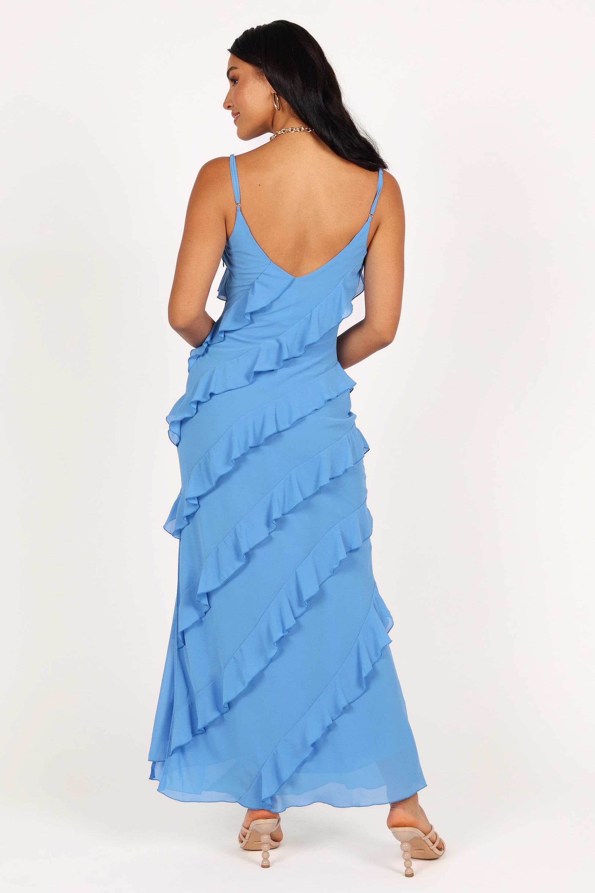 Blue Celia Ruffle Maxi Dress in Cerulean