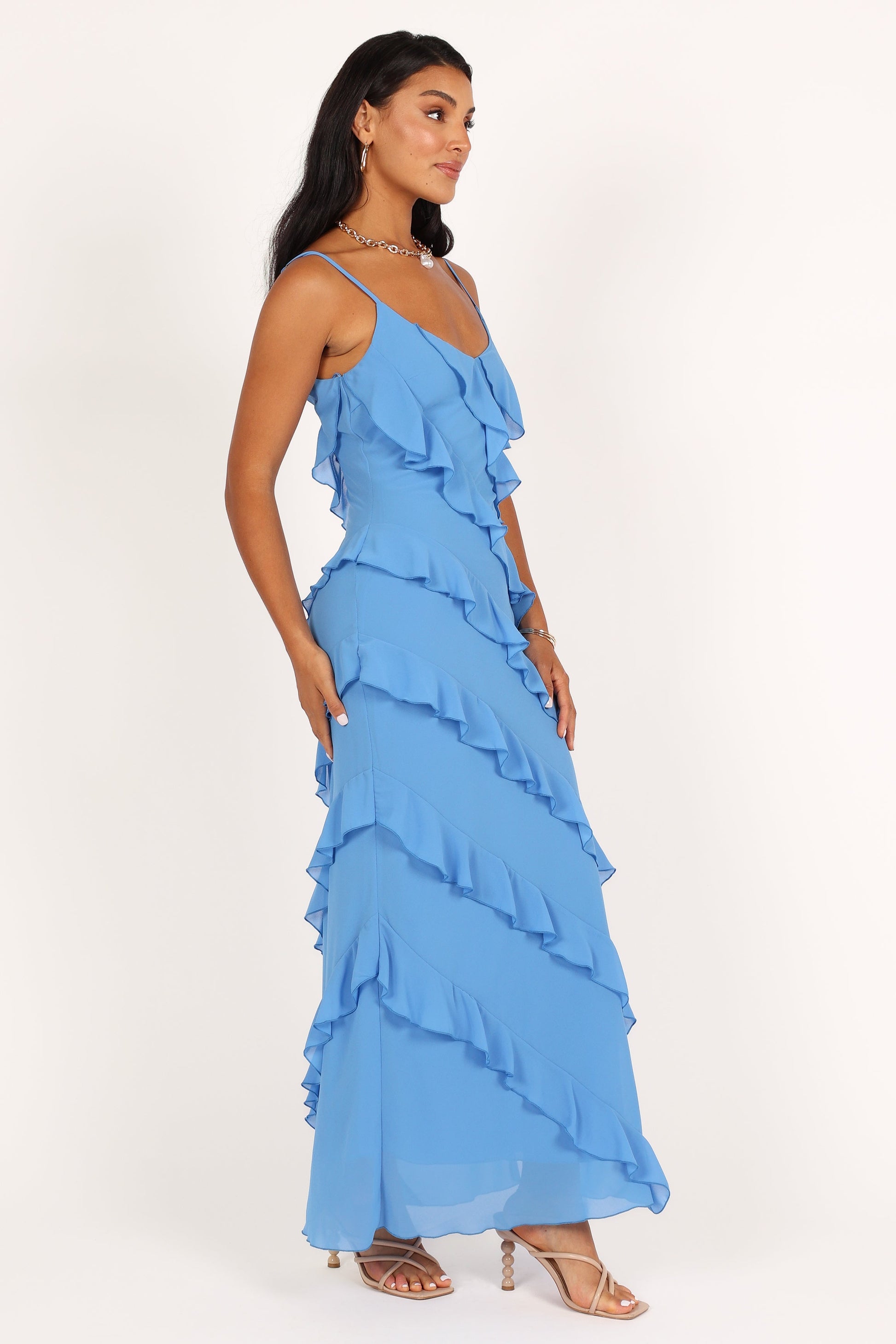 Blue Celia Ruffle Maxi Dress in Cerulean
