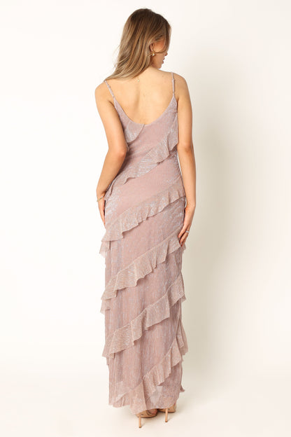 Dusty Lavender Celia Ruffle Maxi Dress in Cerulean