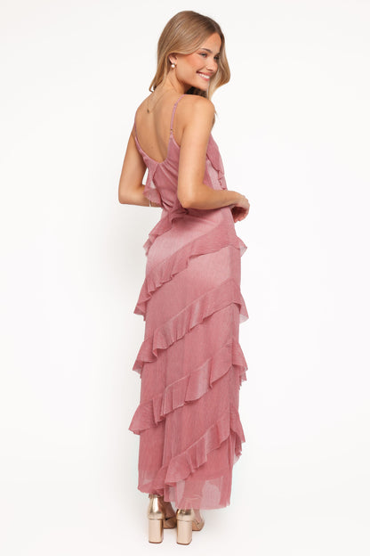 Pink Celia Ruffle Maxi Dress in Cerulean