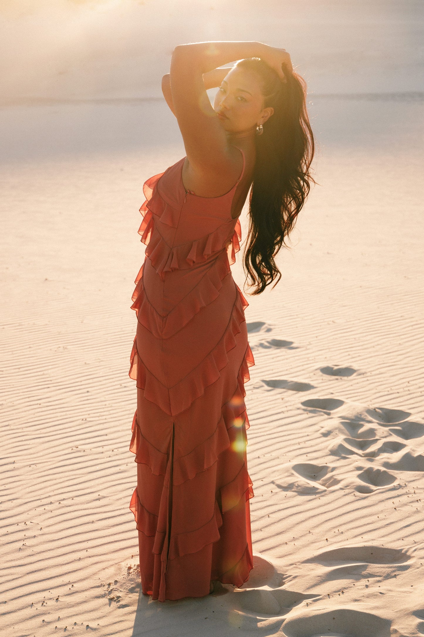 Rosewood Celia Ruffle Maxi Dress in Cerulean