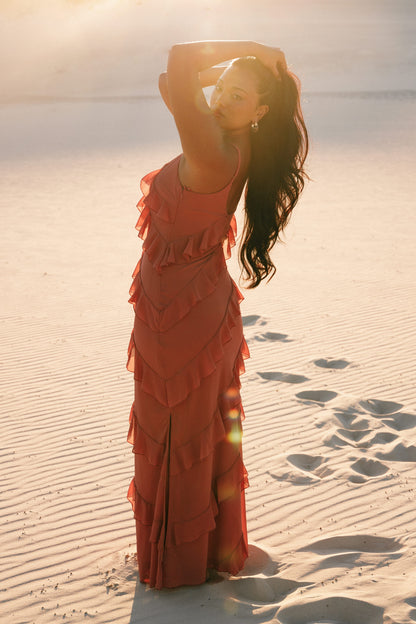 Rosewood Celia Ruffle Maxi Dress in Cerulean