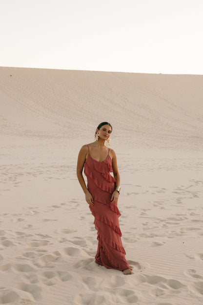 Rosewood Celia Ruffle Maxi Dress in Cerulean