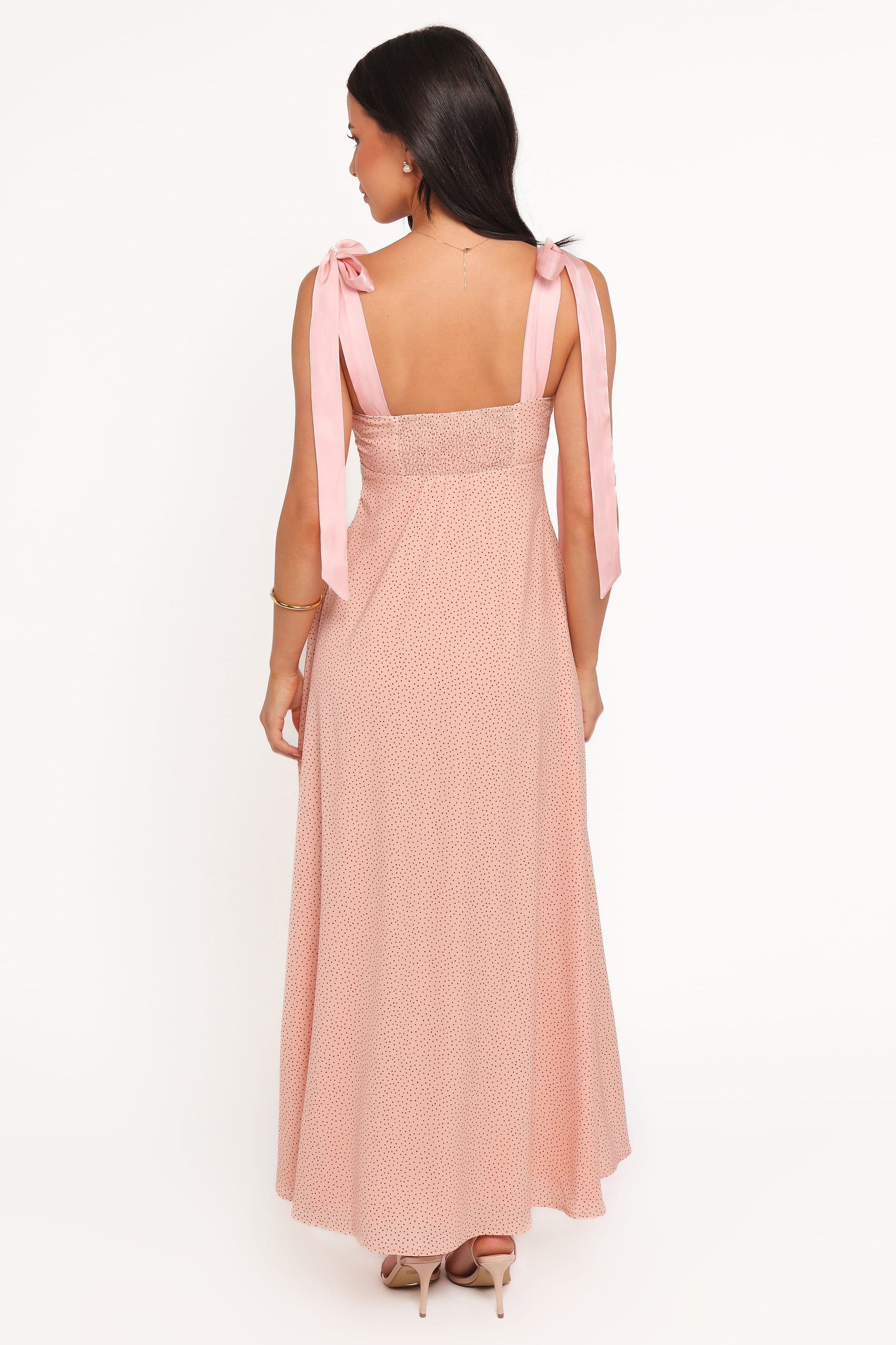 Peach Polka Dot Ellody Maxi Dress in Yellow Petunia