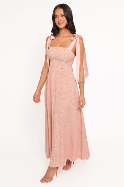 Peach Polka Dot Ellody Maxi Dress in Yellow Petunia