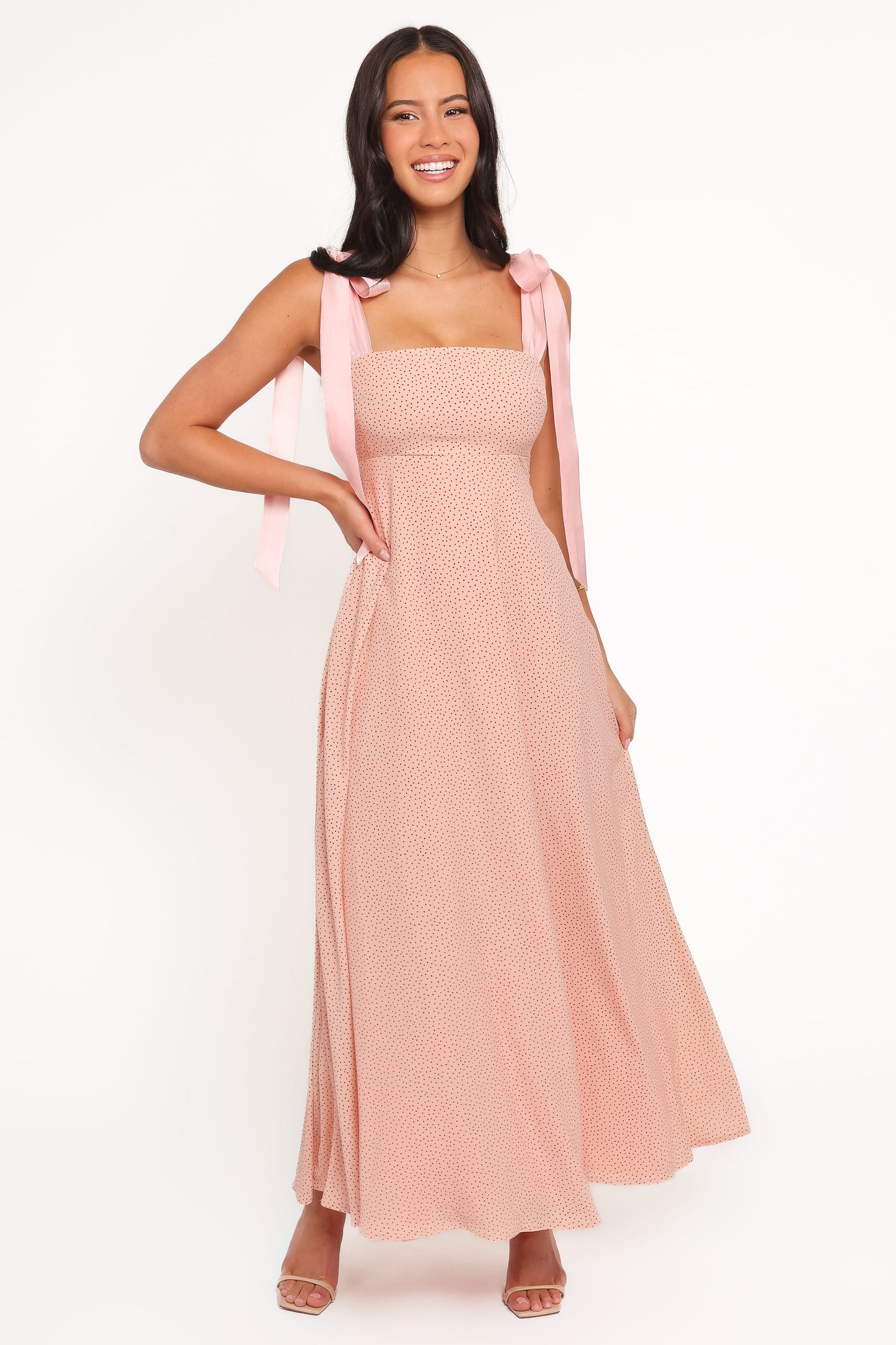 Peach Polka Dot Ellody Maxi Dress in Yellow Petunia