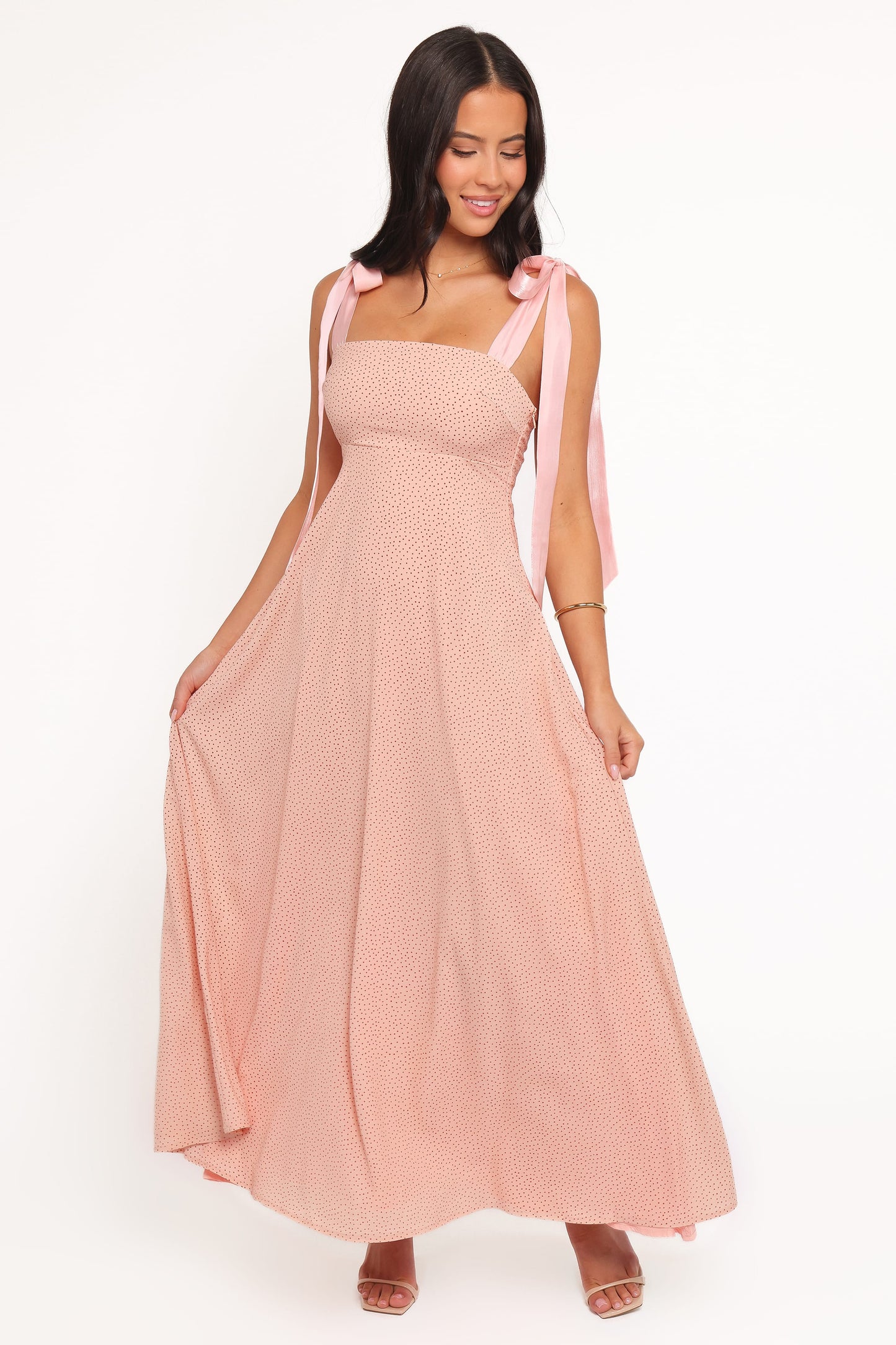Peach Polka Dot Ellody Maxi Dress in Yellow Petunia