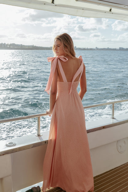Peach Polka Dot Ellody Maxi Dress in Yellow Petunia