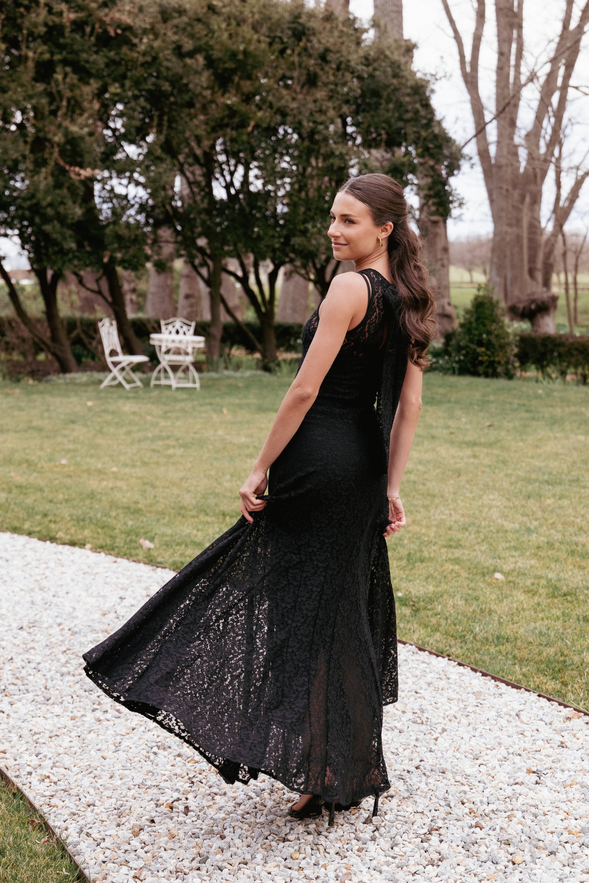 Black Lace Keani Peony Maxi Dress