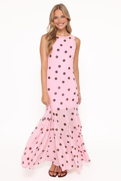 Pink Polka Dot Keani Peony Maxi Dress