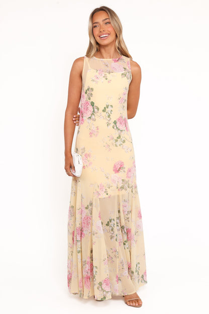 Yellow Floral Keani Peony Maxi Dress