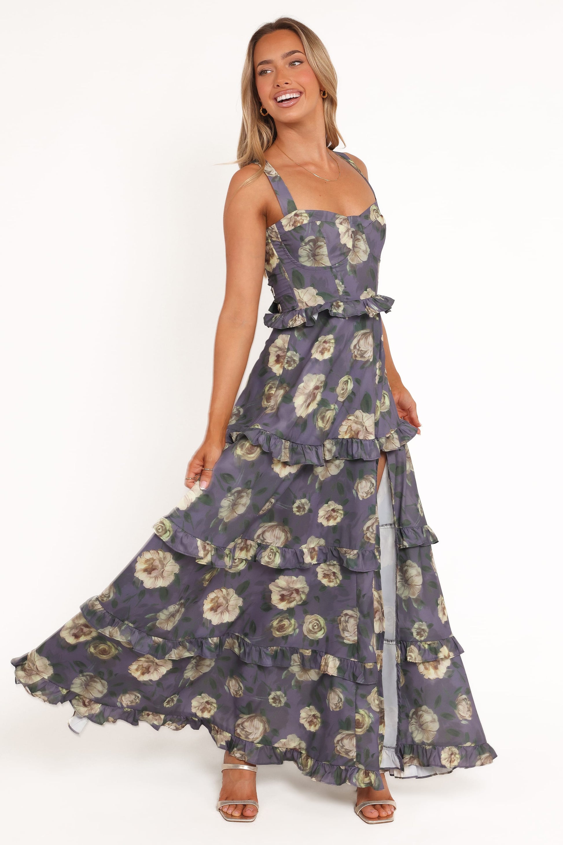 Lavender Floral Lillee Tiered Maxi Dress in Lavender Floral