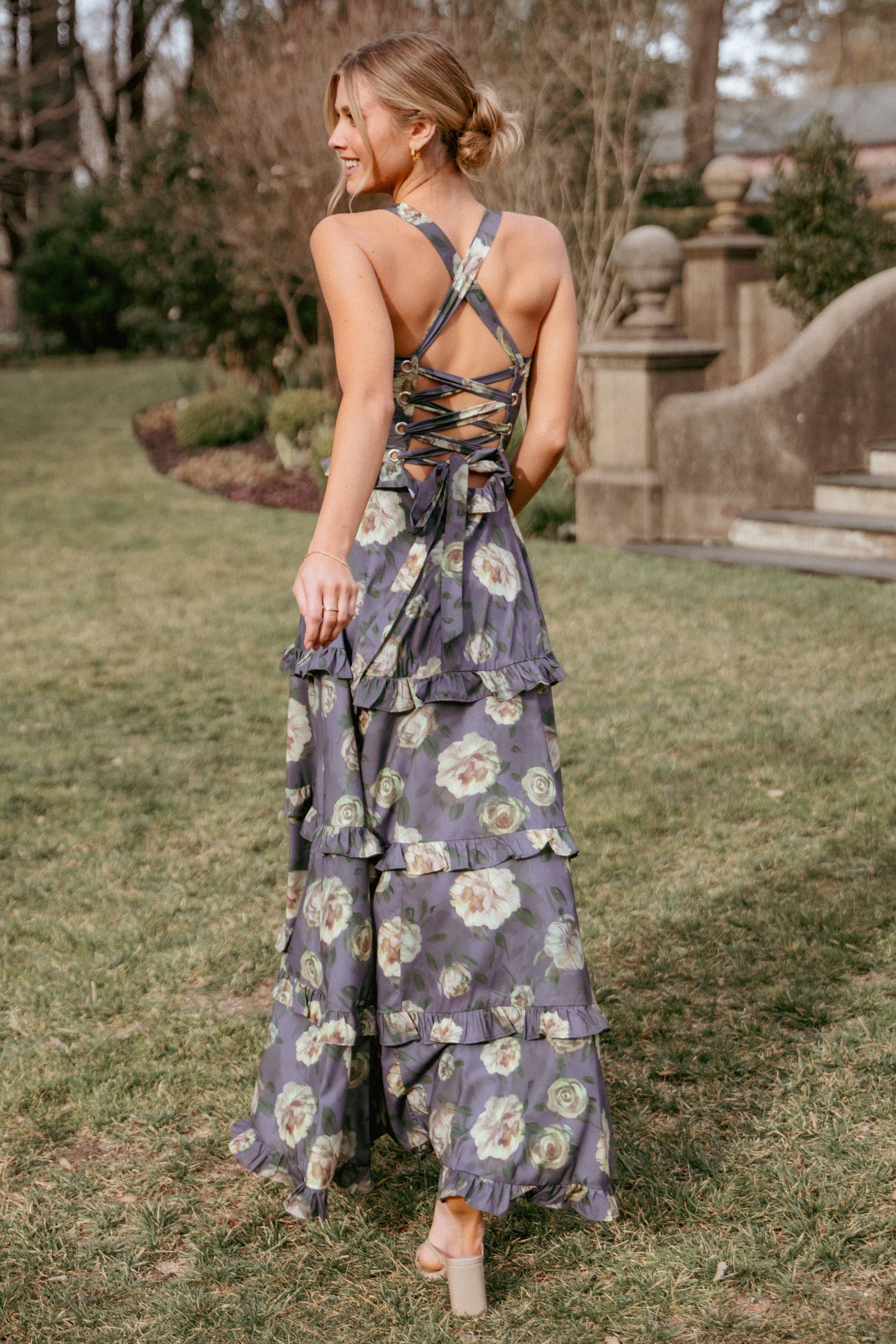Lavender Floral Lillee Tiered Maxi Dress in Lavender Floral