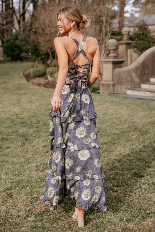 Lavender Floral Lillee Tiered Maxi Dress in Lavender Floral