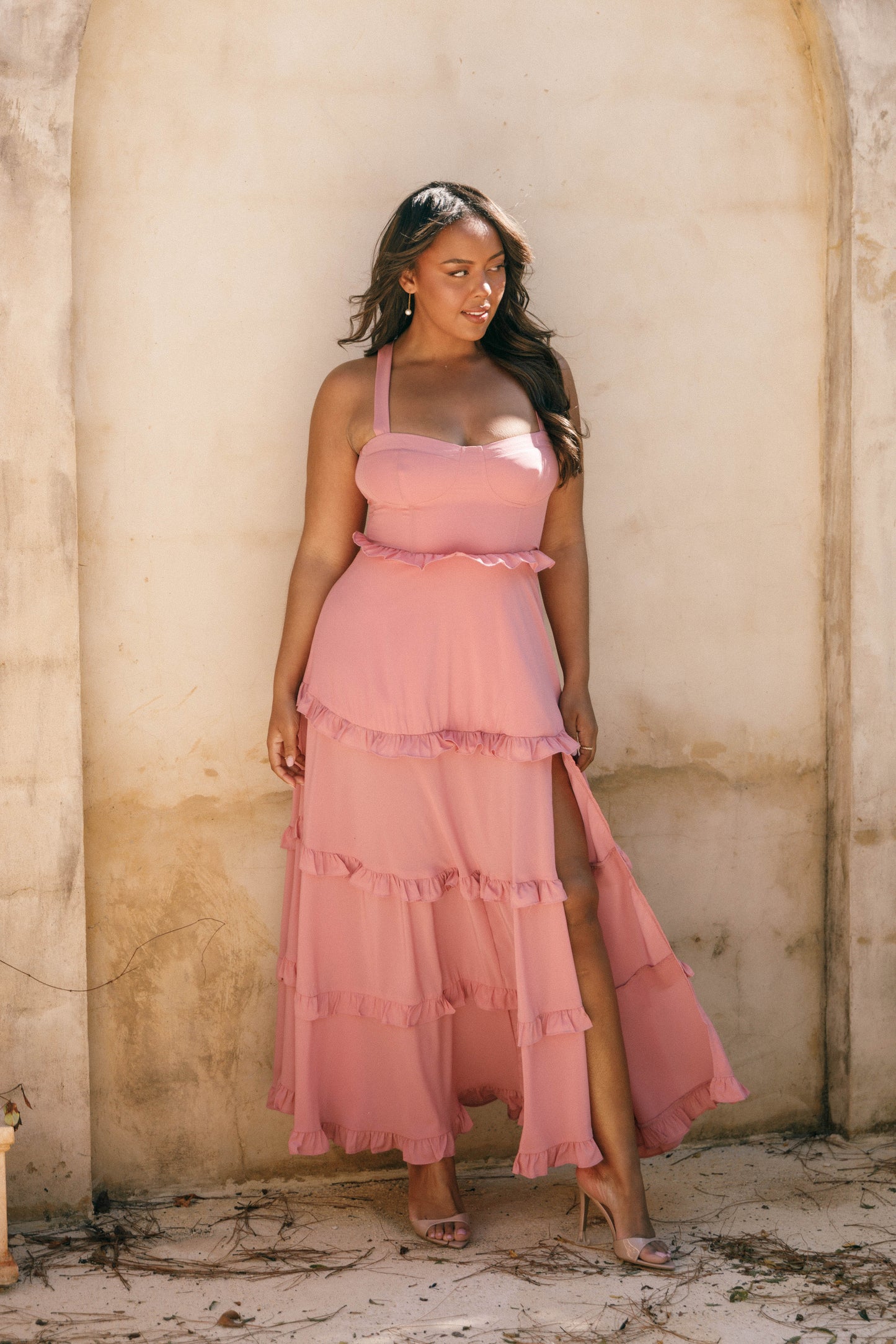 Mauve Lillee Tiered Maxi Dress in Lavender Floral