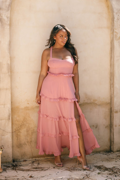 Mauve Lillee Tiered Maxi Dress in Lavender Floral
