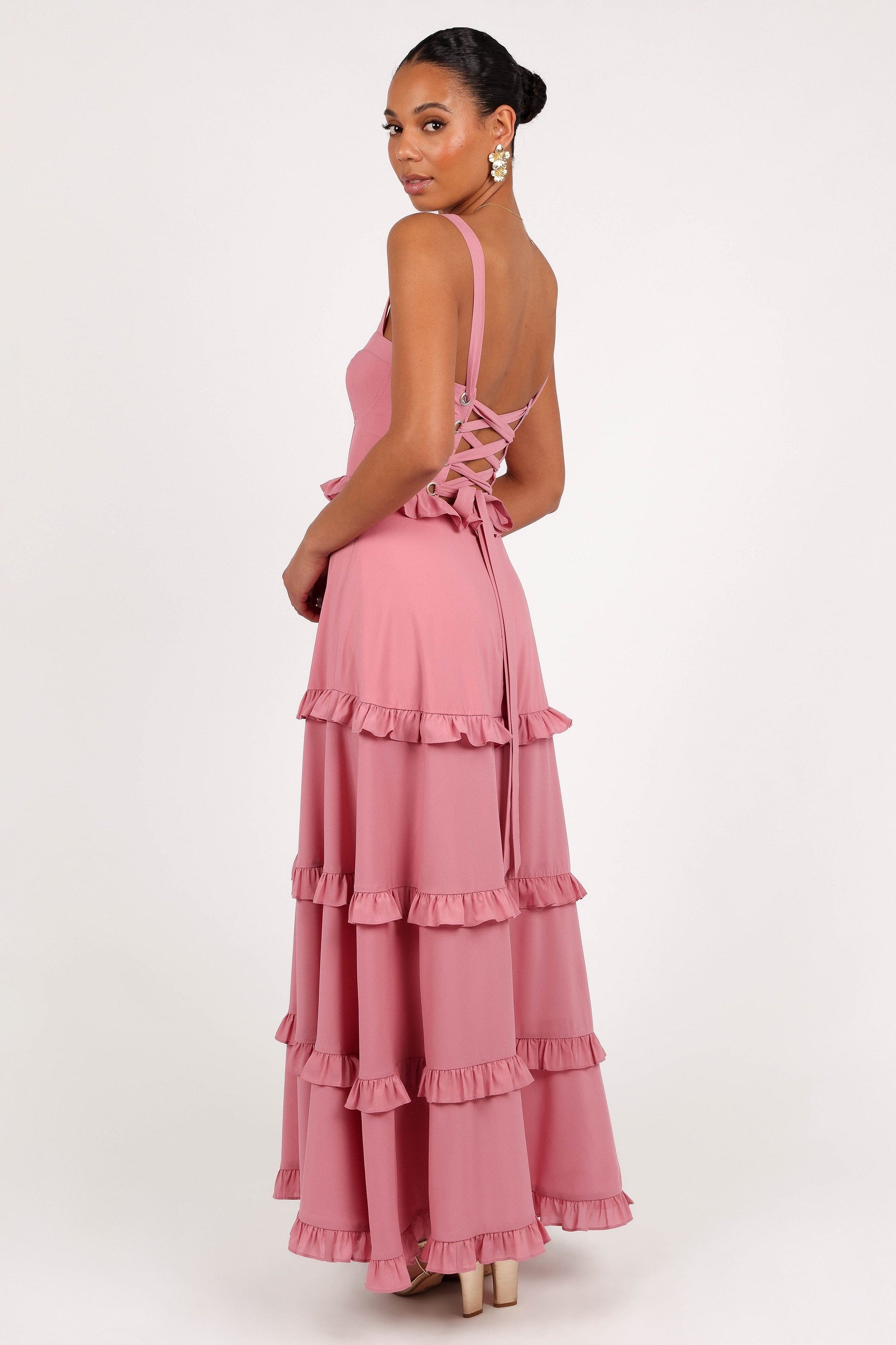 Mauve Lillee Tiered Maxi Dress in Lavender Floral