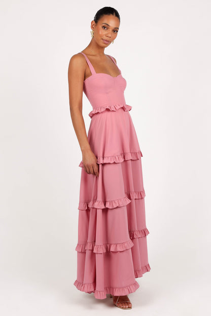 Mauve Lillee Tiered Maxi Dress in Lavender Floral