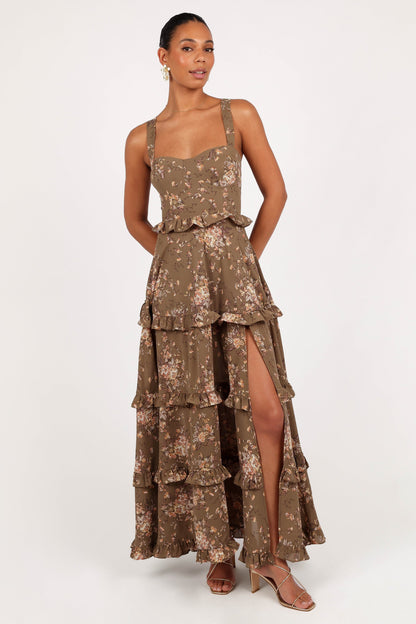 Olive Print Lillee Tiered Maxi Dress in Lavender Floral