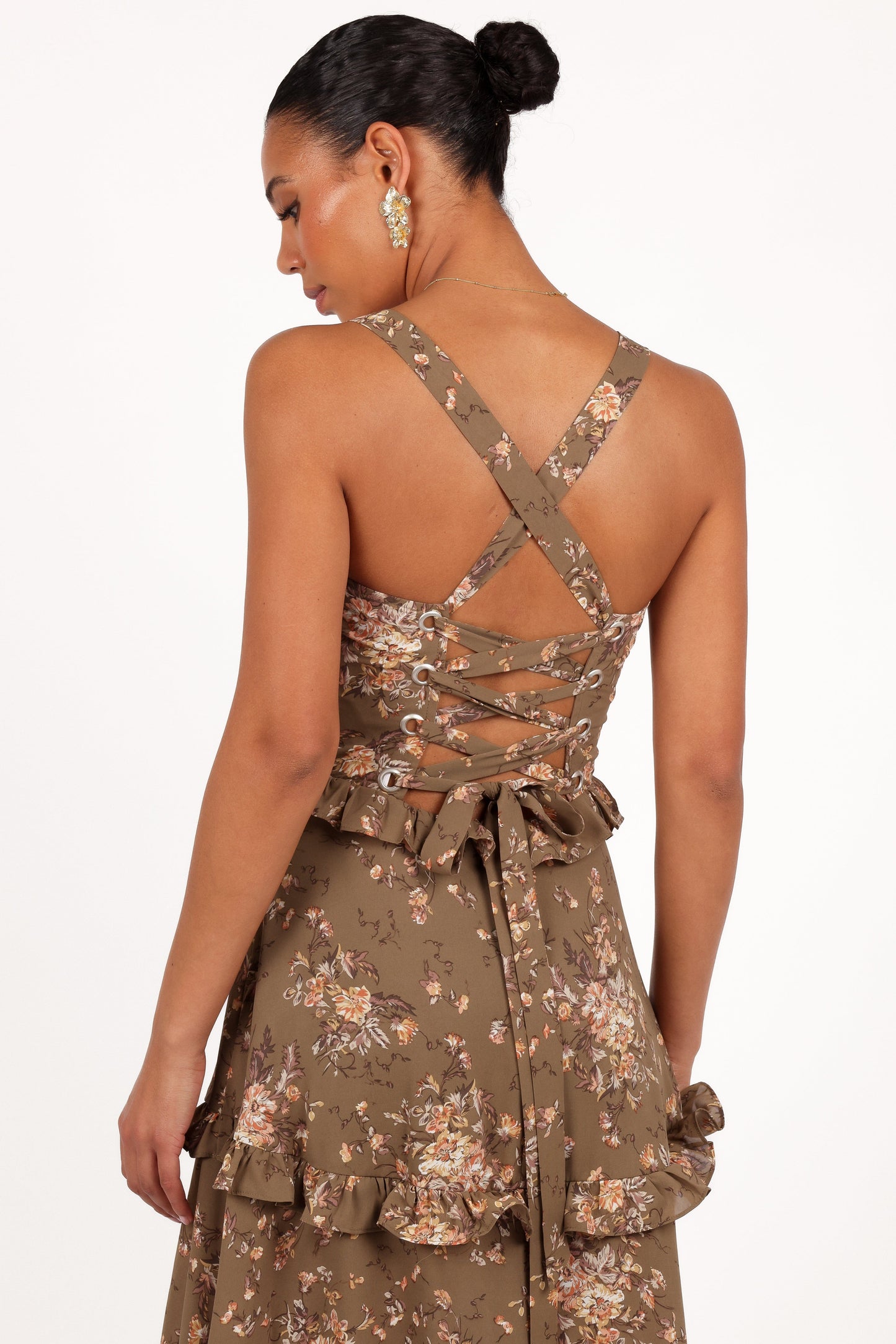 Olive Print Lillee Tiered Maxi Dress in Lavender Floral