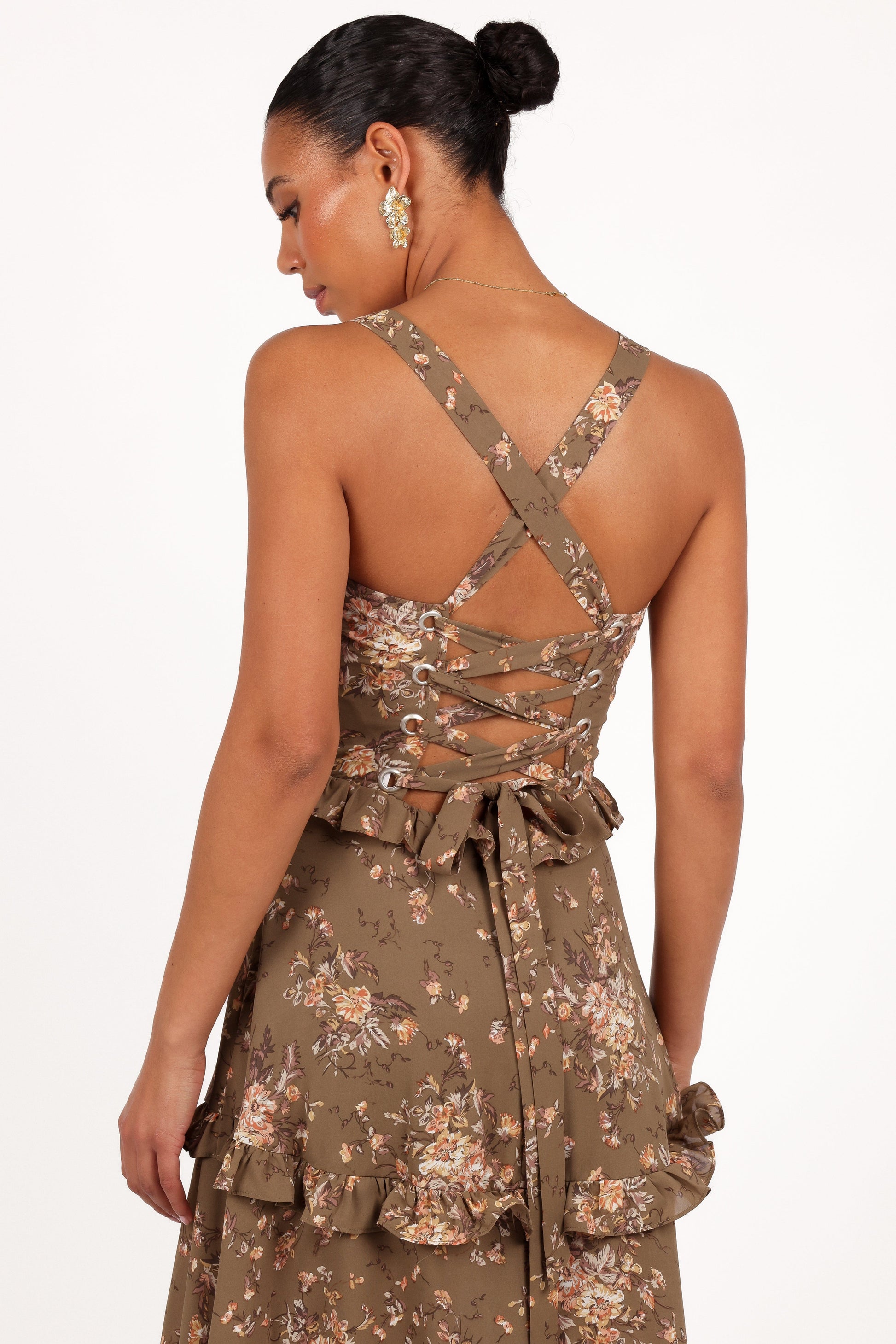 Olive Print Lillee Tiered Maxi Dress in Lavender Floral