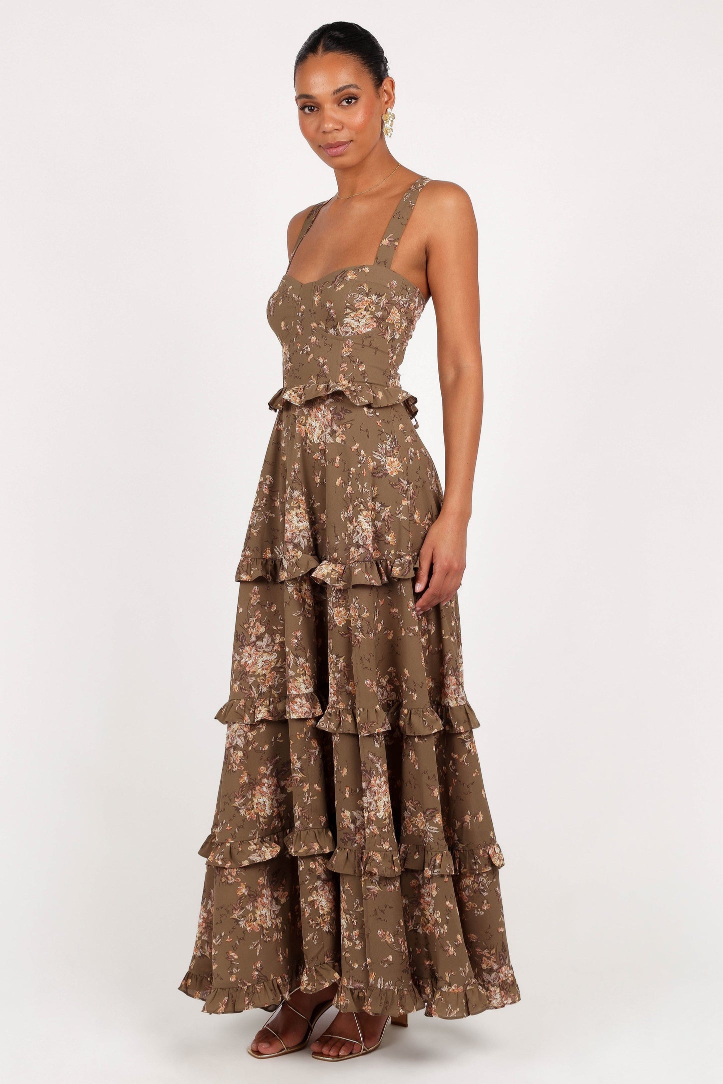 Olive Print Lillee Tiered Maxi Dress in Lavender Floral