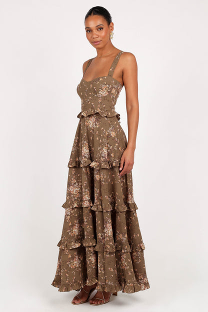 Olive Print Lillee Tiered Maxi Dress in Lavender Floral