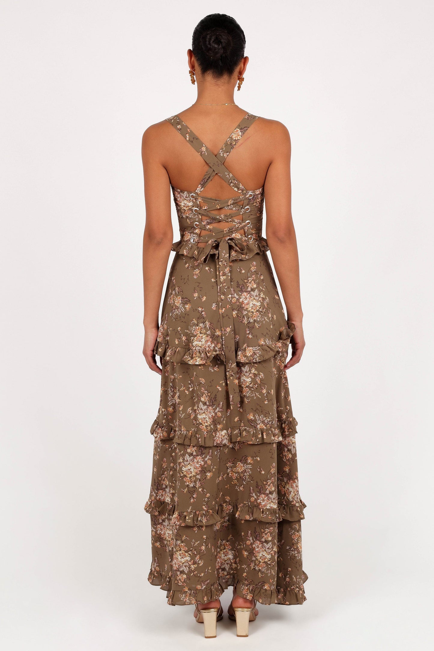 Olive Print Lillee Tiered Maxi Dress in Lavender Floral