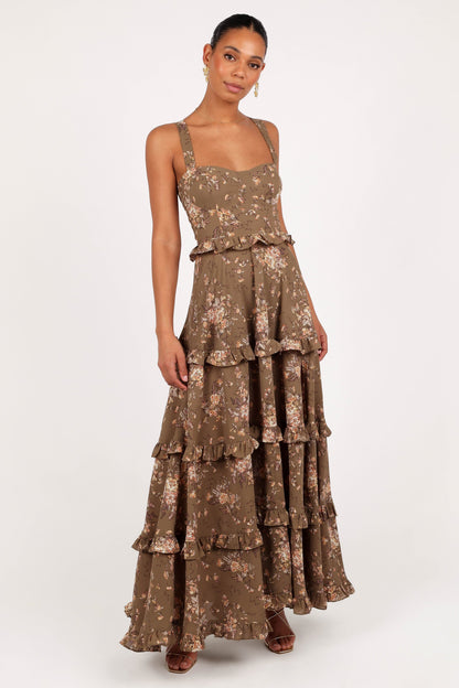 Olive Print Lillee Tiered Maxi Dress in Lavender Floral