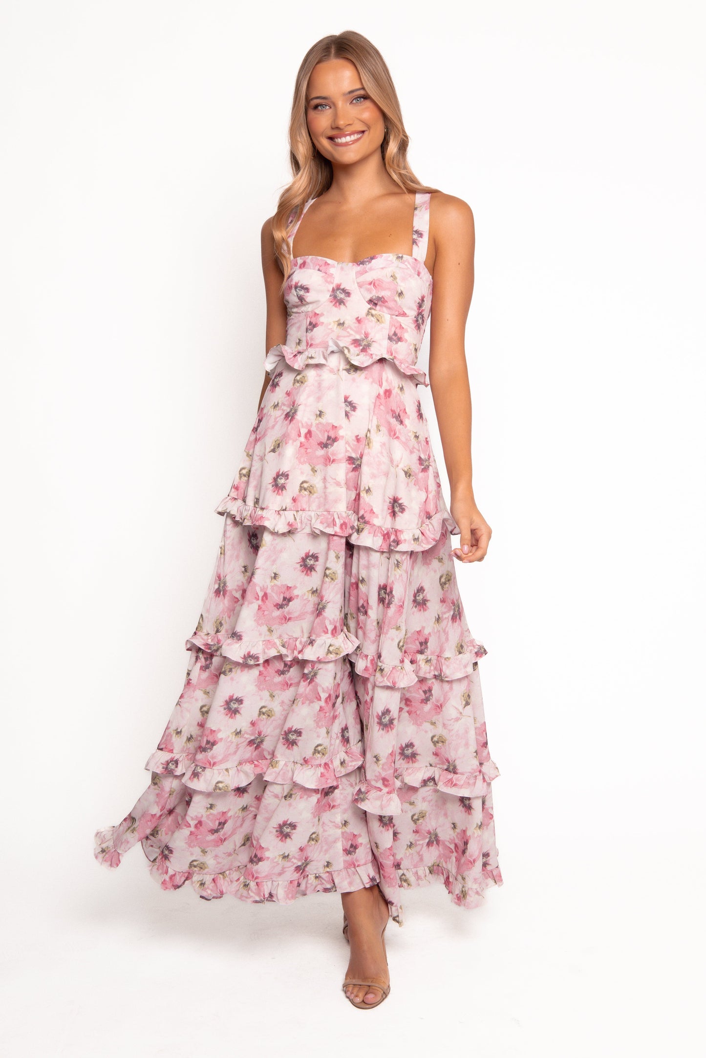Pink Bloom Lillee Tiered Maxi Dress in Lavender Floral